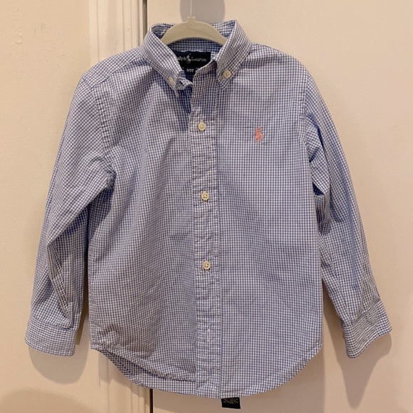 Polo Ralph Lauren Other - Polo by Ralph Lauren Toddler Boy Blue Gingham Button Down Shirt w/Pink Horse 3T